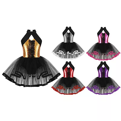 Girls Sequins Halter Latin Jazz Modern Dance Dress Gymnastics Leotard Dancewear • £5.36