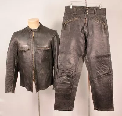 VTG 60s Buco Racer Cafe Leather Jacket & Pants Motorcycle Set Sz M 1960s Biker • $899.99