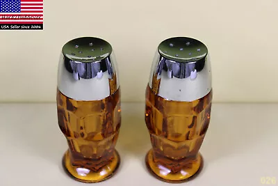 Vintage Viking Georgian Glass Amber Honeycomb Salt & Pepper Shaker Set • $6