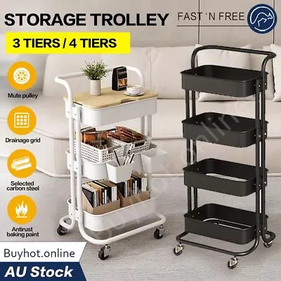 3/4 Tier Kitchen Bathroom Trolley Cart Steel Storage Rack Shelf Organizer Wheels • $49.95