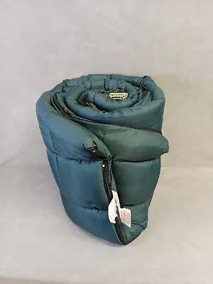 Vintage Coleman Sleeping Bag 39x79 Cotton Flannel Lining Insulated Green Blue  • $50