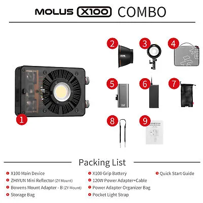 Zhiyun MOLUS X100 Combo Pro Led Video Light Pocket Lights 2700K-6500K Softbox  • $217.55