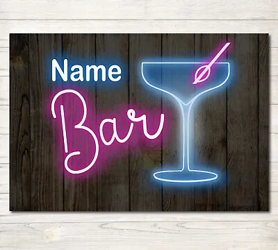 £10 • Buy Personalised Neon Effect Bar Sign Metal WallDecor Outdoor Cocktail Custom Plaque