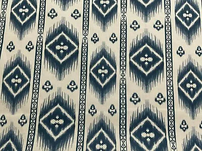 Mayan Ikat  Fabric Stripe Indigo Blue Ivory Cotton Curtain Blind Upholstery • £2.99