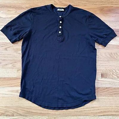 BUCK MASON Henley T Shirt Short Sleeve Made In America Mens Small Black Button • $12