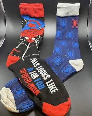 Marvel Spiderman Web Climbing & Logo 2Pk Mens Socks Size 6-12 • $9.99