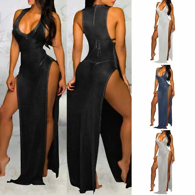 $17.49 • Buy Women High Slit Deep V Neck Dress Bodycon Sexy Sleeveless Dress Beach Party US