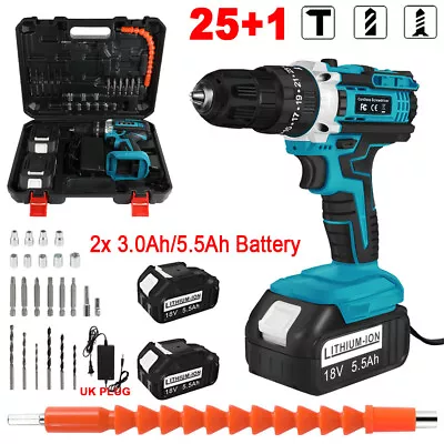 21V Cordless Electric Screwdriver Combi Hammer Impact Drill Driver / 2 Battery • £17.99