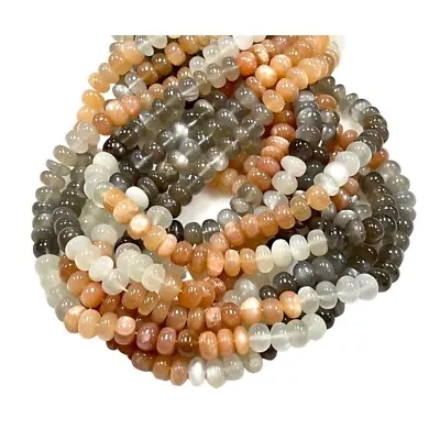 Multi Color Moonstone Smooth Rondelle Shape Beads Strand Size 8-9mm 6mm 16  Long • $19.99