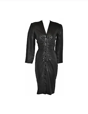Vintage Michael Hoban For North Beach Leather Black Lambskin Body-Hugging Dress • $500
