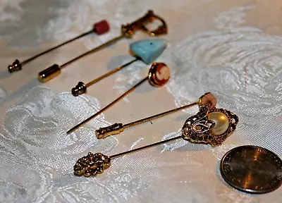 Lot Of 6 Vintage Stick Pins Various Designs Very Nice Some Gemstones • $14
