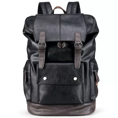 US Men Leather Laptop Backpack Work Business Travel Waterproof Bags School • $39.89