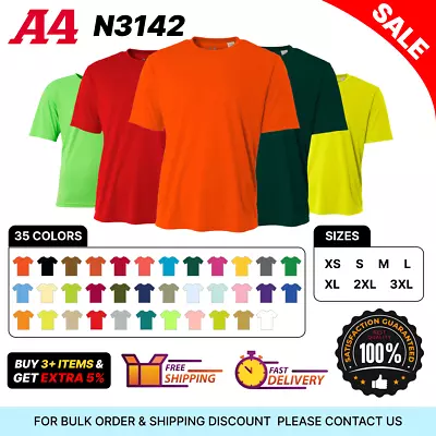 A4 N3142 Mens Short Sleeve Dri-Fit Cooling Performance 44+ UPF Workout T-Shirt • $11.01