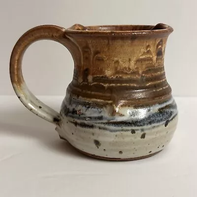 Vintage Art Pottery Mug Cup Mustache Guard Drip Glaze Rustic Signed 1979 • $10.99