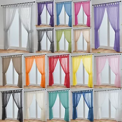 £8.75 • Buy Voile Curtain PAIR Plain Tab Top Panel – FREE Tieback - White Cream All Colours