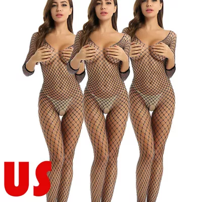 US Sexy Women's Bodysuit Full Body Stocking Fishnet Lingerie Babydoll Sleepwear • $7.43