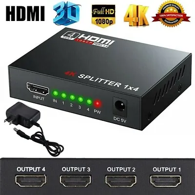 HDMI Splitter 1 In 4 Out 4K UHD HD 1080P 4-Port Repeater Splitter Amplifier 1x4 • $10.95