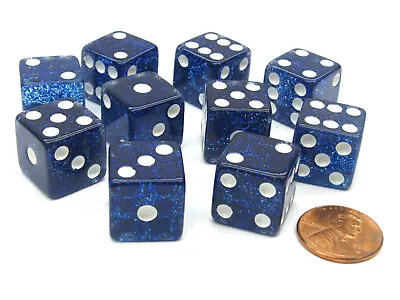 Set Of 10 D6 16mm Glitter Dice - Blue With White Pips • $7.97