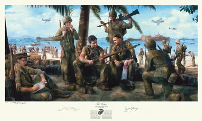 Robert Leckie On Guadalcanal Art Hand-signed By The Heroes Shown In The Pacific! • $145