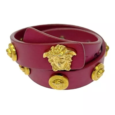 Gianni Versace Medusa Leather Gold Plated GP Bracelet Bangle Choker Purple • $180