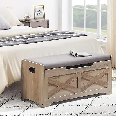  Wooden Entryway Bench With Seat Cushion Large Storage Chest For Entryway USA   • $73.59