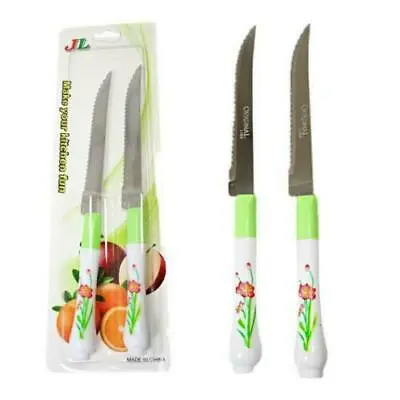 STEAK KNIVES SET Stainless Steel Kitchen Cutlery Meat Serated Woden 2x 4x & 6x • £3.45