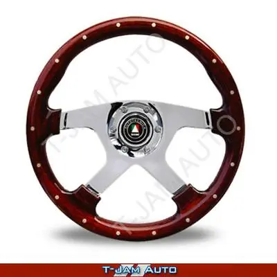 Autotecnica Bullit Woodgrain Steering Wheel Chrome Spoke With Studs 350mm • $194.95