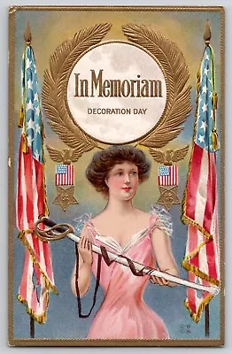 Decoration Memorial Day Nash Pretty Lady Sword Flags Patriotic Postcard 1910's • $16.95