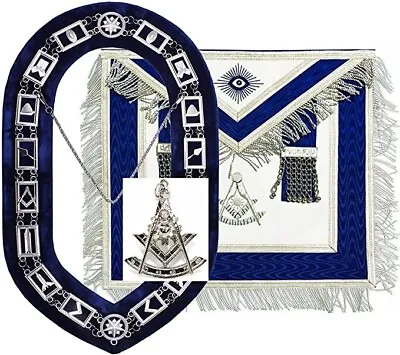 Masonic Regalia Past Master Apron Blue With Chain Collar & Jewel • $119.99