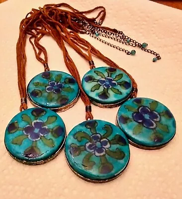 NEW NOS Vintage Hippie Boho Hand Painted Enamel On Ceramic Pendant Necklace Lot • $50