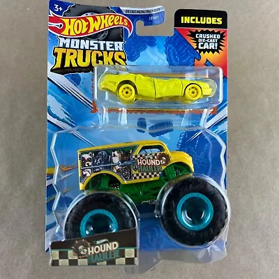 Hot Wheels Monster Trucks Hound Hauler & Crushed Car Sudden Stop 1:64 Diecast • $5.99