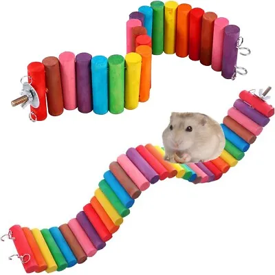 Wooden Pet Ladder Bridge Stair Gerbil Hamster  Parrot Rodent Rat Toy Colorful • £8.84