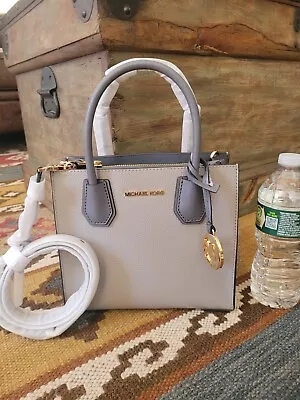 Michael Kors Mercer Medium Satchel Pebble Leather  Crossbody Bag Pearl Gray • $112