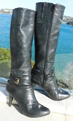 VINTAGE 1980s-90s Nine West Rock Chic  Leather Knee High Boots Size 6 1/2 M • $45