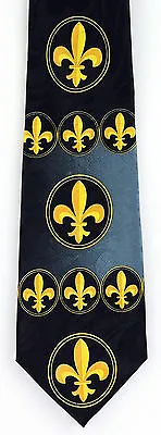 Mardi Gras Circle Men's Neck Tie Fleur De Lis French Wedding Black Necktie  • $14.90