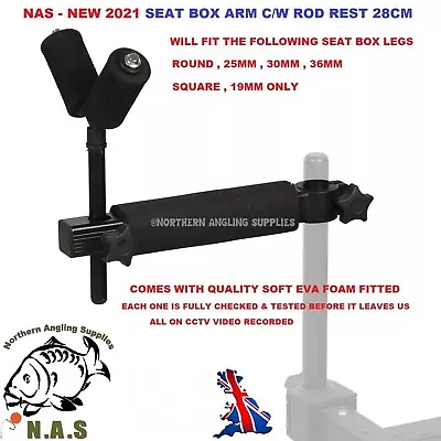 Nas - New 2021 Seat Box Arm Complete With Rod Rest Support 28cm Fishing  • £13.95