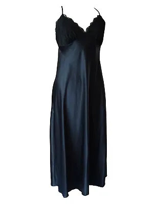 Ladies Long Satin Negligee With Cross Over Straps SECONDS- Black Sizes:8-20 • £12.99