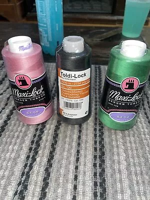 Lot Of Three Maxi Lock Serger Thread /Pink/Black/Green￼ • $13.99