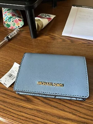 NWT Michael Kors Jet Set Medium Slim Leather Wallet  - Denim Blue - $98 • $9.99