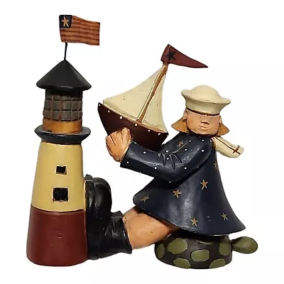 Williraye Studio Future Sailor Boy Sailboat Lighthouse Folk Art Figure 2003   • $19.89