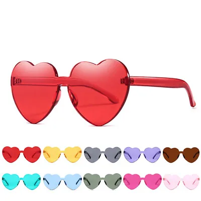 Heart Shape Rimless Sunglasses Transparent Candy Color Frameless Glasses Eyewear • £6.99