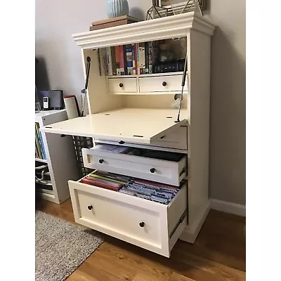 Ballard Designs Eastman Standard Secretary Desk Ivory Cream Bookcase Drawers • $750