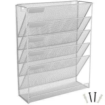 £18.50 • Buy Magazine Holder Rack Storage File Document Organiser Wall Mounted Mesh Silver
