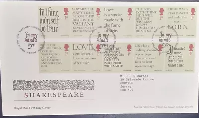 GB 2016 Shakespeare FDC With Special In My Minds Eye Tallents House Pmk See Scan • £1.69