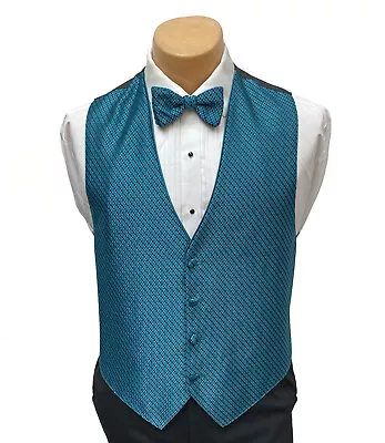 Men's Jean Yves Teal Green Tuxedo Vest & Tie Bow Or Long Wedding Groom Prom • $15.89