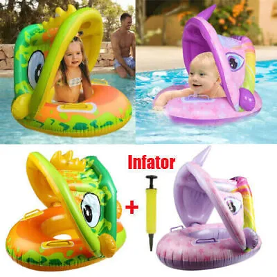 Baby Swimming Ring With Sun Canopy Inflatable Toddler Float Swim Seat Aid Toy U • £8.86