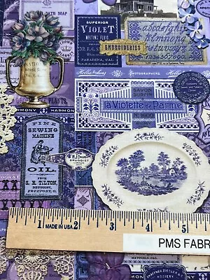 MODA Retro Look Birds Flowers Ads 100% Cotton Fabric By The Yard 746017 Purple • $9.75