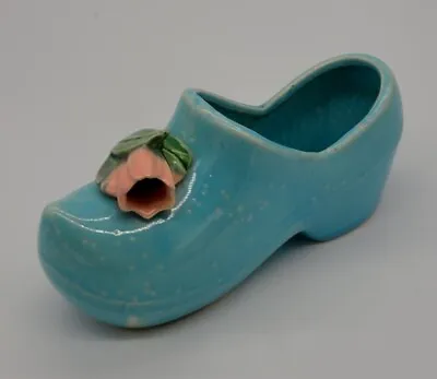 Vintage McCoy Ceramic Turquoise Dutch Shoe W/ Pink Tulip Planter • $14