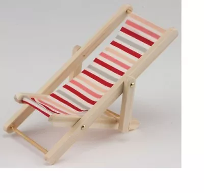 Dollhouse Miniatures 1:12 Scale Beach Chair Red/White/Pink Fabric #IM65339 • $4.99