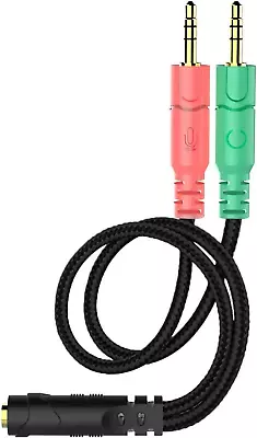 Headset And Microphone Splitter Cable For PC 3.5Mm Jack Headphones Audio Adapter • $10.99